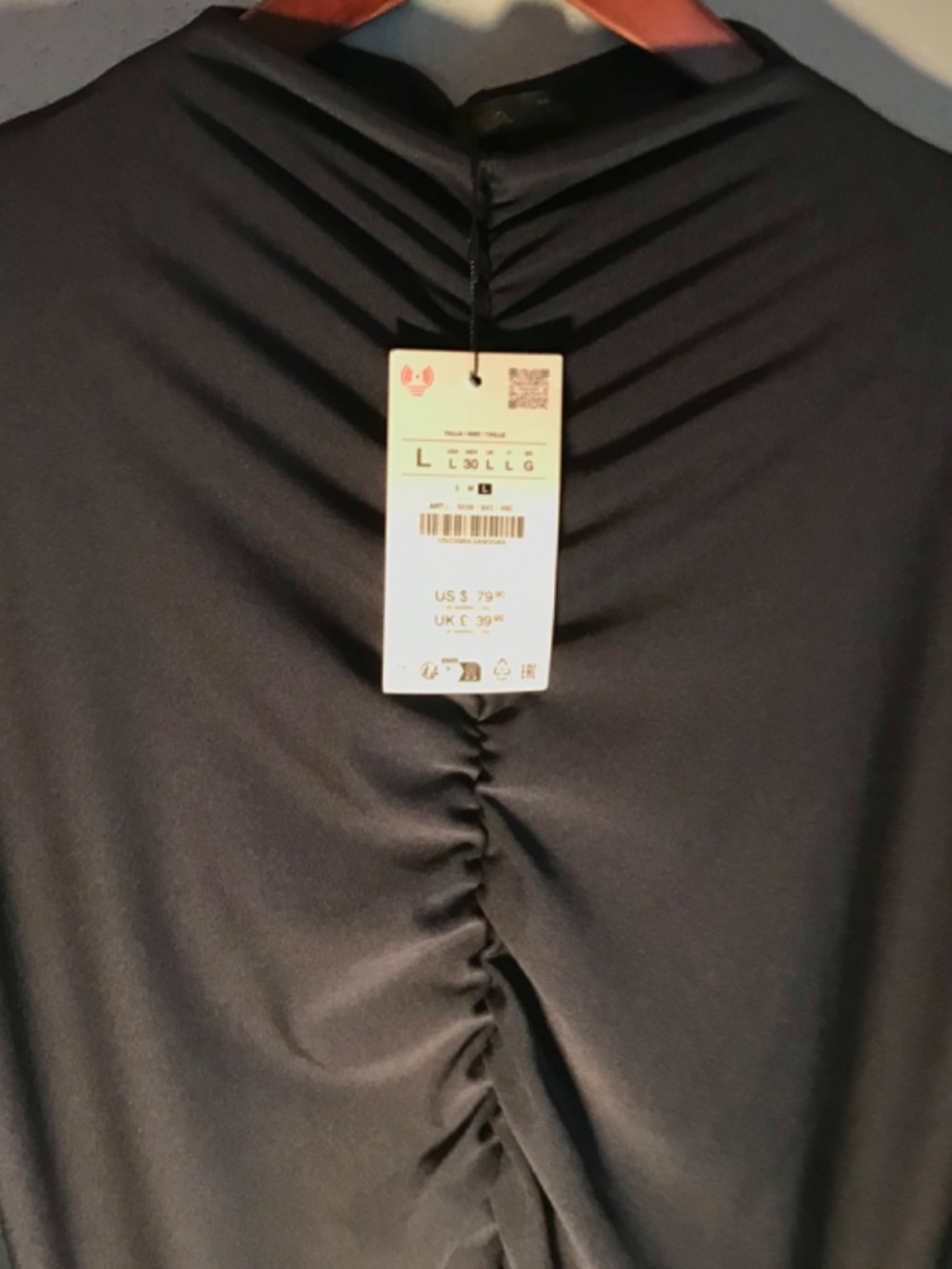 Zara Ruched Long Sleeve Maxi Dress High Neckline Petrol Blue Whimsigoth Large - Picture 10 of 11